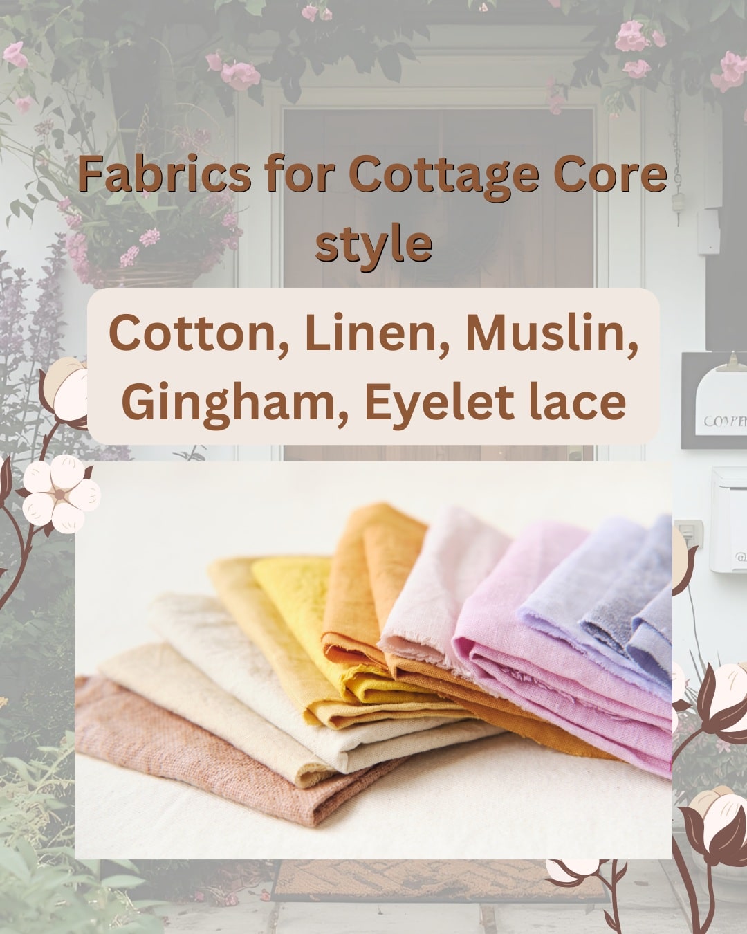 list of fabrics - cotton, linen, muslin, gingham, eyelet lace