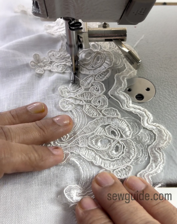 lace trim topstitched over fabric edge