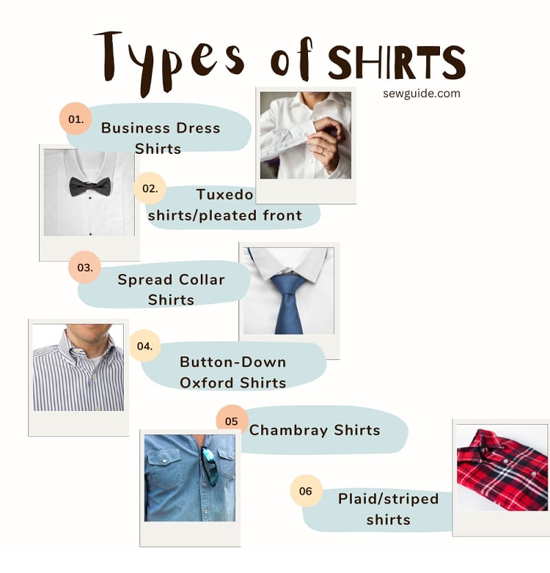 a chart showing the different shirts
