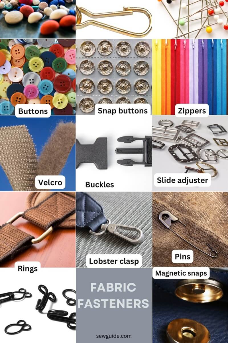 list of textile fasteners