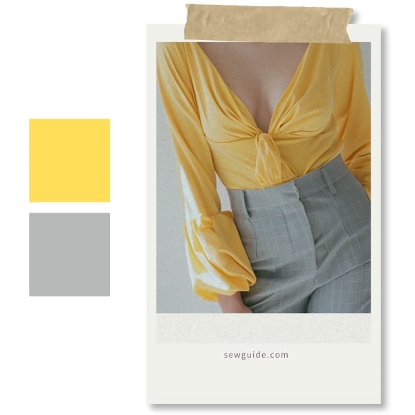 grey pants and yellow top