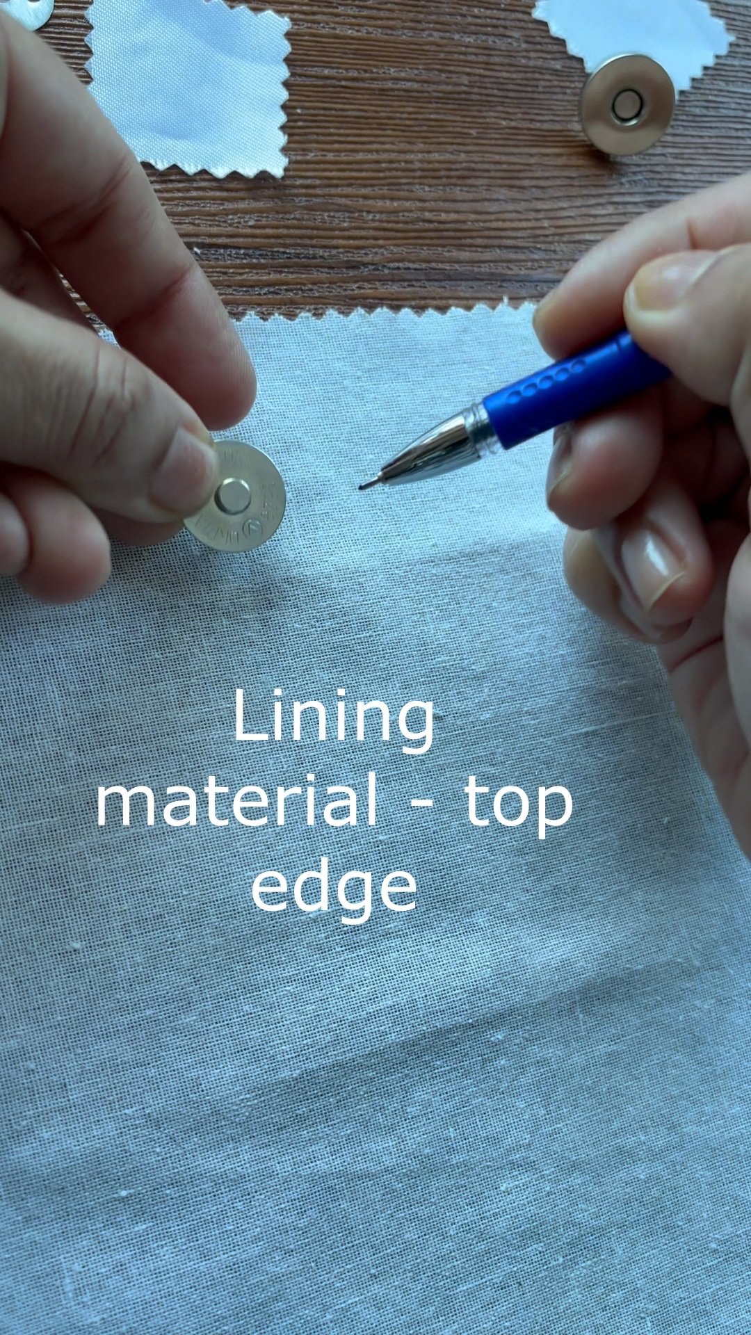 marking the snap position on the lining of the pouch