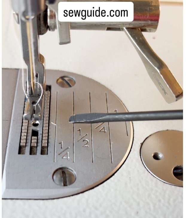 throat plate seam guide on a sewing machine