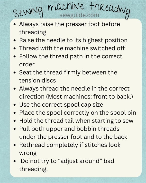 poster for sewing machine threading steps and rules