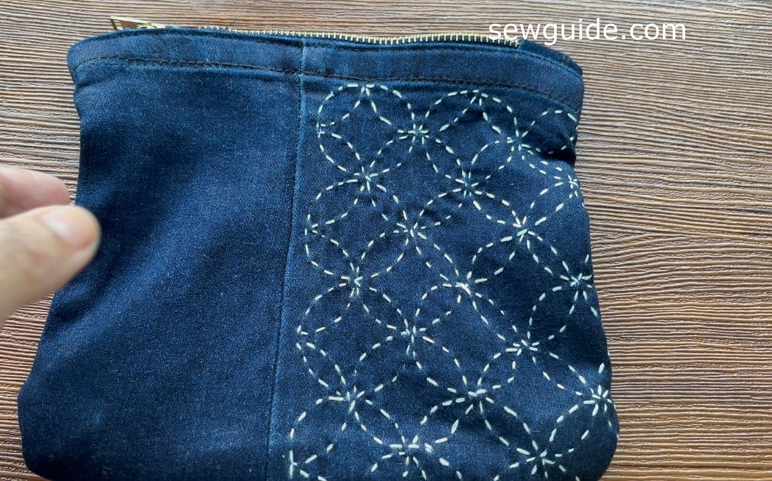 Shippo-tsunagi Sashiko embroidery purse