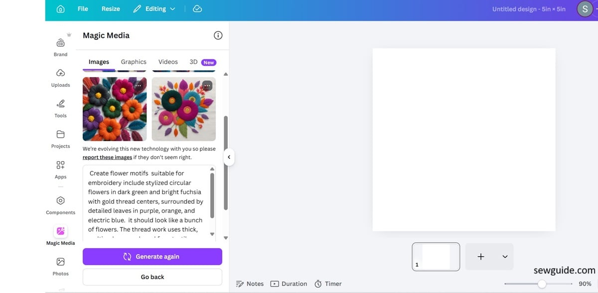 floral embroidery using canva