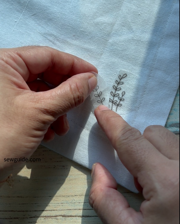 water soluble embroidery design placed on fabric