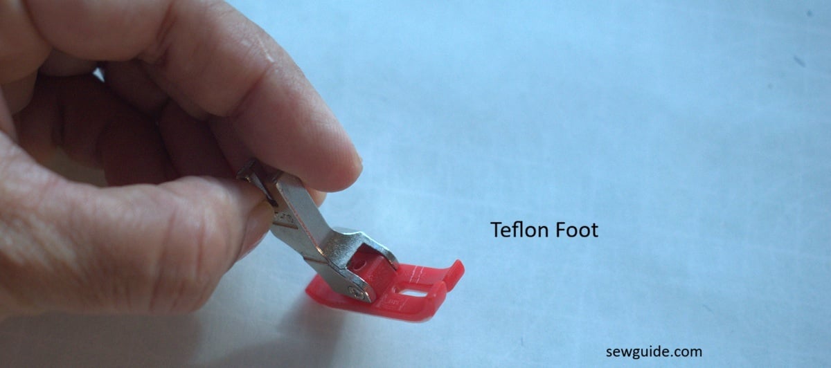 teflot foot used to sew over coated fabrics to prevent sticking