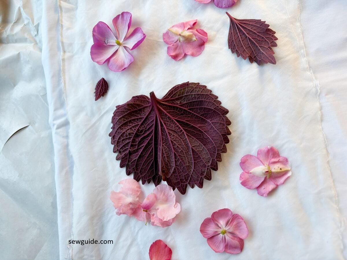 flowers and leaf arranged on fabric