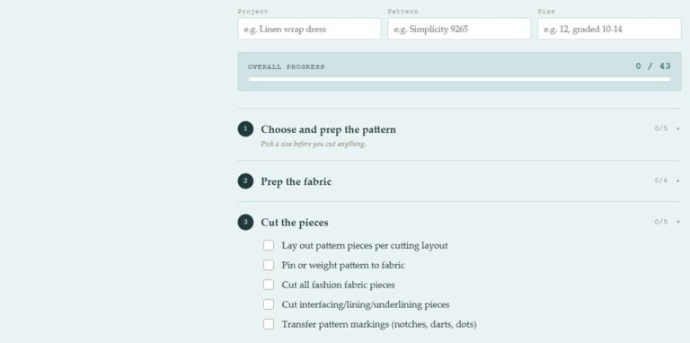 garment sewing checklist