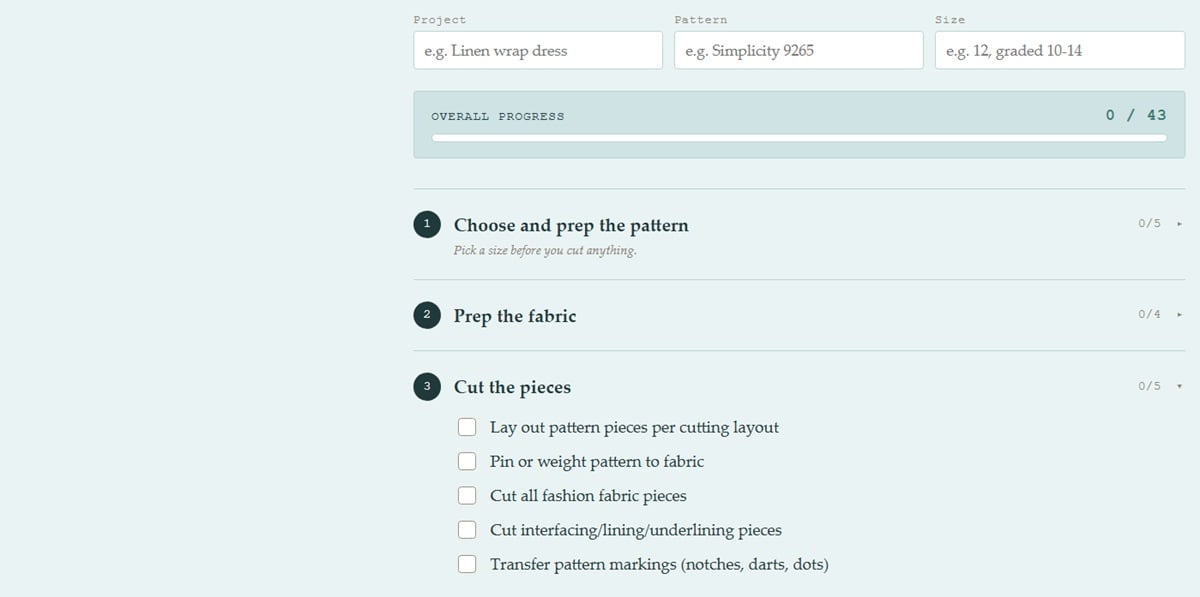 garment sewing checklist