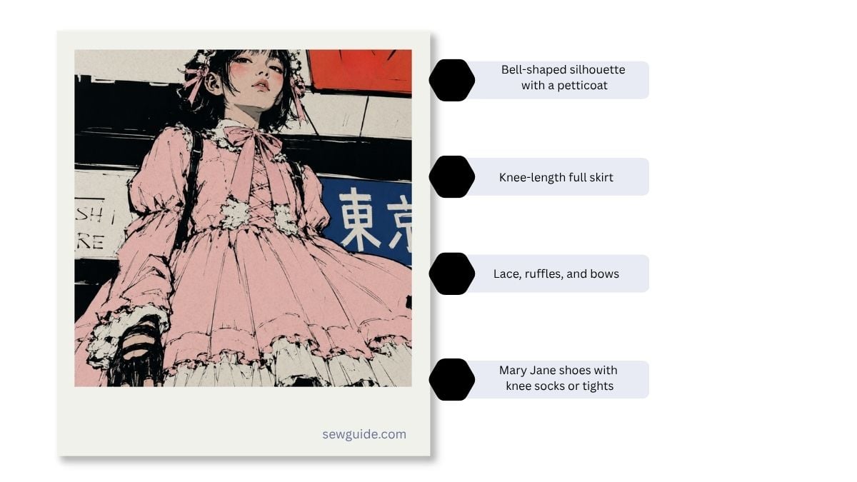 illustration of a girl wearing pink colored fluffy pouffy victorian dress of Lolita Kei