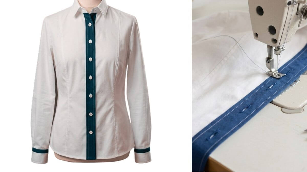 separate button stand in contrast blue fabric