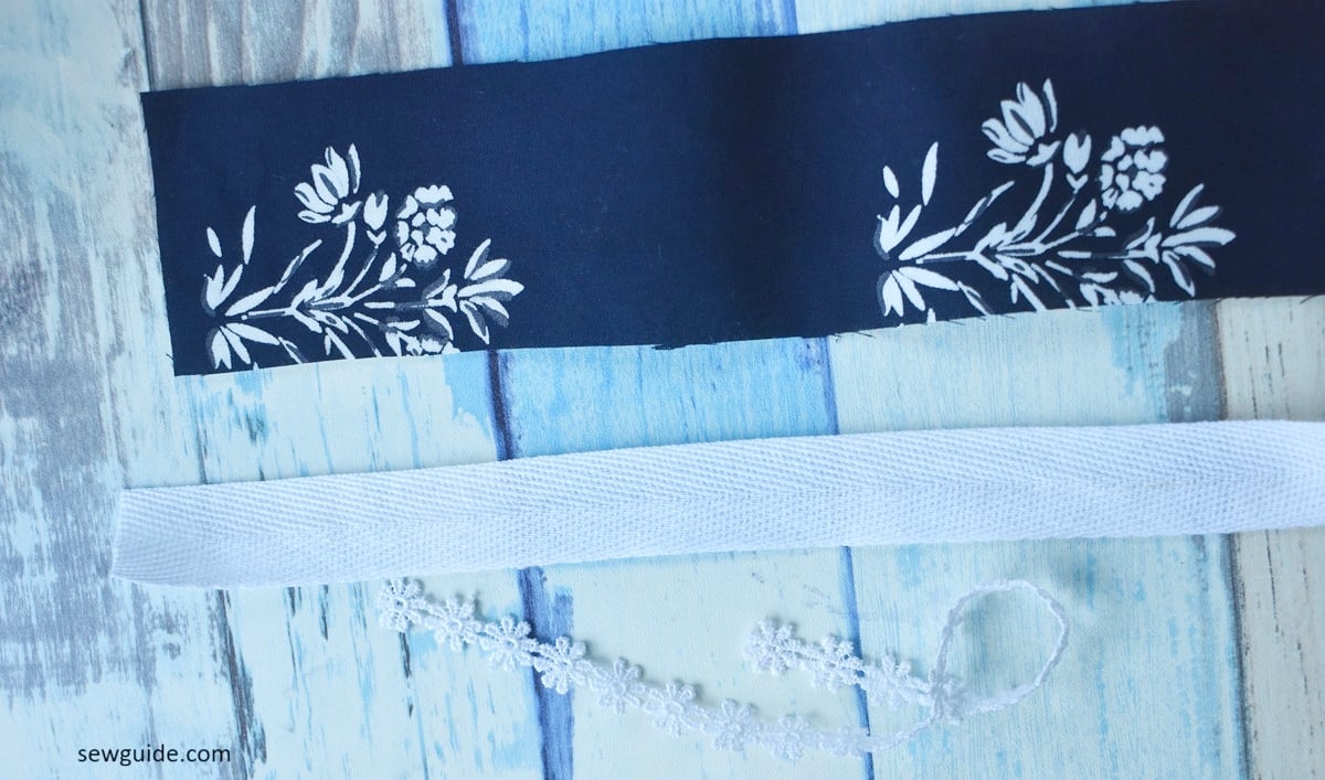 fabric, twill tape and the narrow lace trims