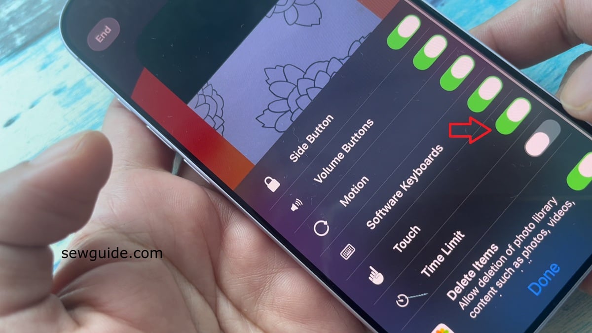 disabling touch on phone to trace embroidery designs